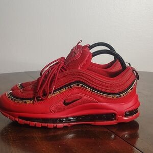 Nike Air Max 97 Red Leopard Print Mens Size 8 Athletic Shoes Sneakers EUC